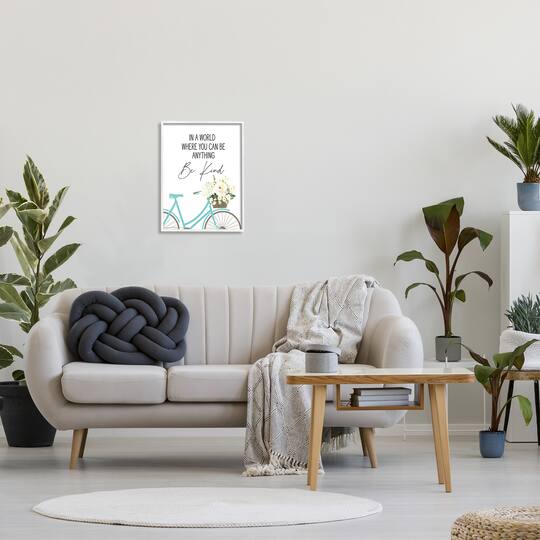 Stupell Industries Be Kind Bicycle Floral Giclée Textured White Framed Wall Art